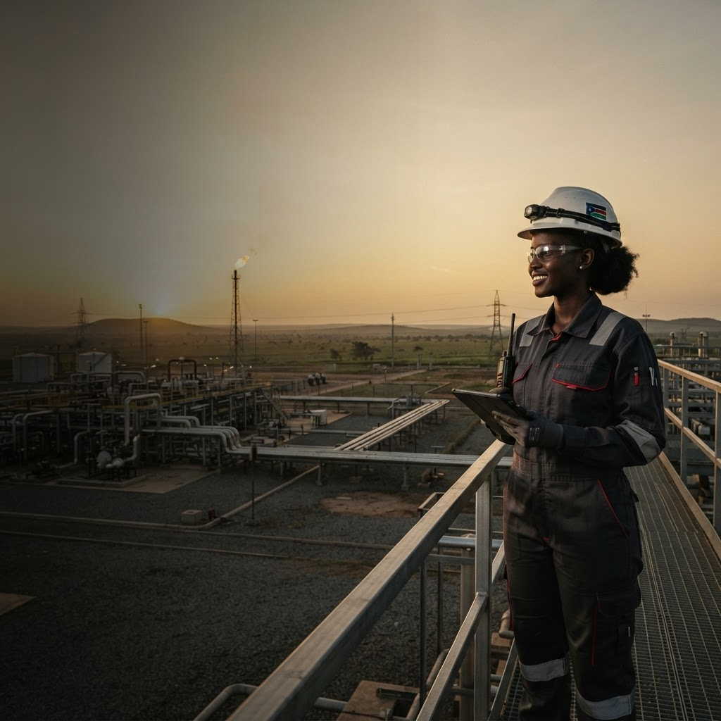 Energy infrastructure in South Sudan at sunrise